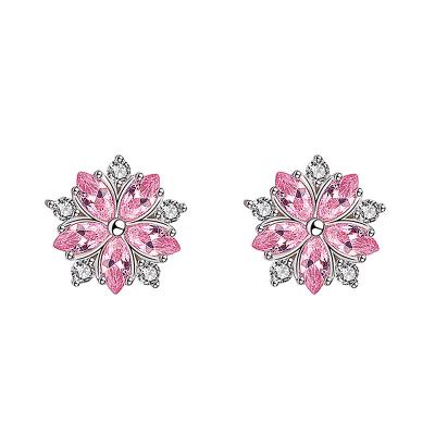 China Cute Custom 925 Sterling Silver Fashion Korean Sweet And Simple Pink Crystal Shaped Earrings For Women for sale