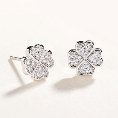 China Cute 925 AAAAA Cubic Stone Clover Design Jewelry  Female Sterling Silver Cross Heart Earrings for sale