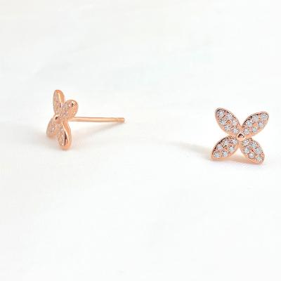 China Cute Daily Vintage Flower Small Stud Earring Cubic Zirconia Rose 18K Gold Plated Fine Jewelry 925 Sterling Silver Wedding Earrings for sale