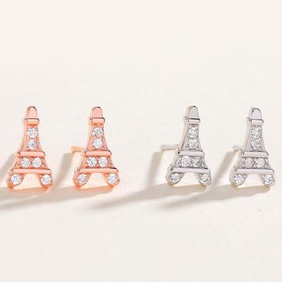 China Cute Sterling Silver 925 Premium Cubic Zirconia Jewelry Hypoallergenic Paris Eiffel Tower Cross Stud Earrings Destiny Jewellery for sale