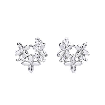 China Cute dainty trendy silver jewelry 925 sterling silver flower stud earrings areteds de flores plata floral earrings for ladies for sale