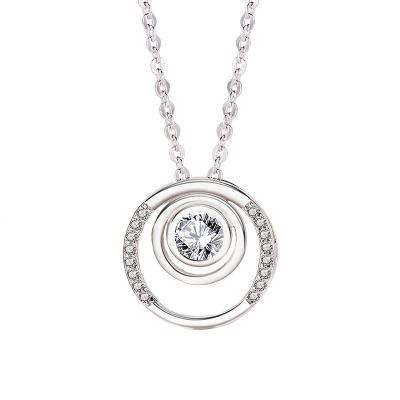 China TRENDY Custom Simple Rhodium Plated 925 Sterling Silver Female 5A Zircon Hollow Out  Double Circle Necklace  Pendant For Necklace for sale