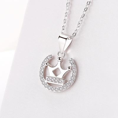 China TRENDY Female High Quality Rhodium Plated  925 Sterling Silver Zircon Crown Pendant For Necklace Hollow Out Pendant For Party for sale