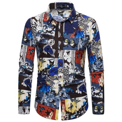 China High Quality Floral Print Anti Shrink Ethnic Mens Hg Long Sleeve Shirt for sale