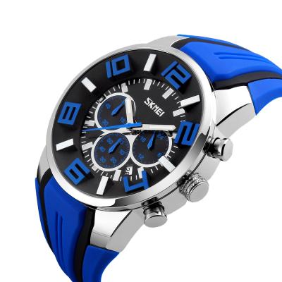 China SKMEI Automatic Date Men 9128 Six Pin Stopwatch Chronograph Sports Watches Waterproof Silicone Quartz Watch Fashion Casual Men's Wristwatches for sale