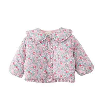 China Winter Korean Girls' Cotton Jacket Women's Baby Cotton Jacket Lace Wear Floral Children's Windproof Soft Collar Children's Jacket for sale