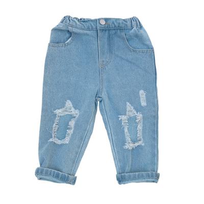 China Breathable Korean version of the new summer and spring straight children's ripped pants pocket denim boys and girls pants for sale