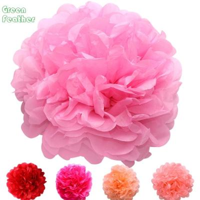 China 17g Silk Paper Feather 18pcs Green Tissue Paper Pom Poms Party Hanging Decorations Flower Ball Party Decorations Colorful for sale