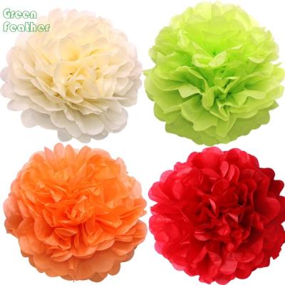 China 17g Tissue Paper Feather 17G Green Paper Pom Poms Color Tissue Flowers Hanging Paper Fans Celebration for Wedding Birthday Party Christmas for sale