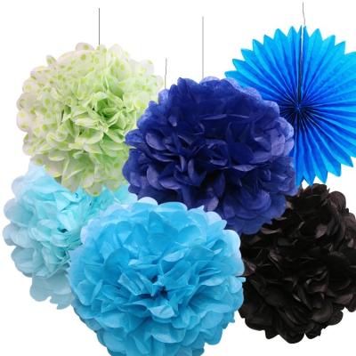 China 17g Silk Tissue Paper Factory Hot Sale Custom 12 Inch Pom Poms Flower Ball Party Decoration Paper Kit For Bridal Shower Blue for sale