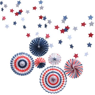 China USA Decoration Independence Day Theme Paper Patriotic Party Supplies 6Pcs Paper Fans Hanging Swirls Star Confetti Flag for sale