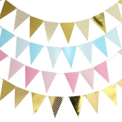 China 210-350g White Paper Card 40 Ft Banner Sided Metallic Paper Pennant Double Triangle Flags Bunting Garland For Wedding Baby Bridal Shower Hen Party for sale