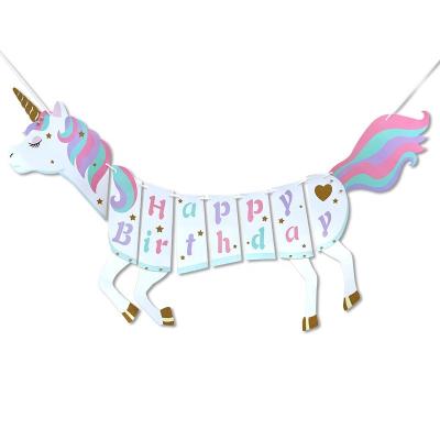 China New Product Paper Unicorns Party Unicorn Party Supplies Cartoon Happy Birthday Banners For Baby Birthday Decorations for sale