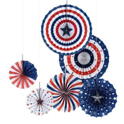 China Paper Bilateral American Independence Day Offset Wall Home Decor 4th / Fourth of July Patriotic Decorations Set - Blue Paper Red White Fans for sale