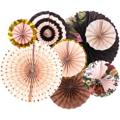 China Gold Silver Bilateral Party 8pcs/set Offset Paper Hanging Paper Fans Set Hanging Suns Fan for Birthday Wedding Graduation Events for sale