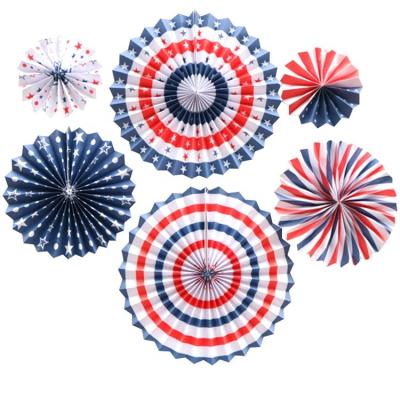 China USA Patriotic Paper Decoration 4th of July Decorations Patriotic Paper Fans Hanging Fans Paper Swirls Star Confetti Flag for sale