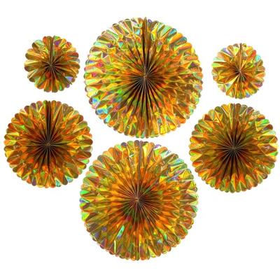 China Bilateral Offset Honeycomb Foil Paper Fans Wrap Around Pattern Garlands Gold Paper Decoration for Birthday Wedding Graduation Events for sale