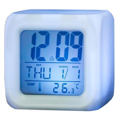 China Business gift colorful light cube digitals alarm clock with calendar for sale