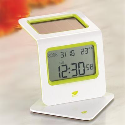 China Solar Power Travel Calendar LCD Digital Clock With Temperature 7*7.3*6.5CM for sale