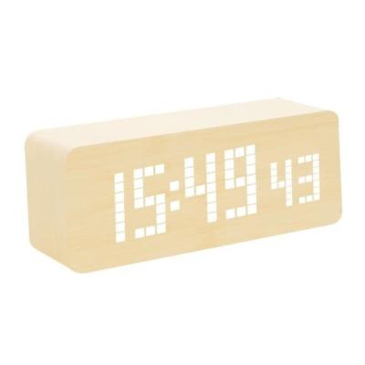 China Calendars Dotted Pattern Latticed Wooden Desktop Matrix LED Display Alarm Clock for sale