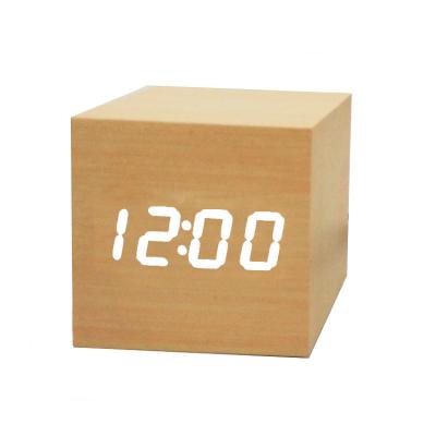 China Files USB Power MDF Voice Activated Wooden Cube To Form LED Digital Clock Calendar for sale