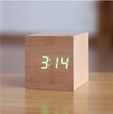 China Classes Exciting Price Wooden Green MDF LED Nixie Display Digital Alarm Clock for sale