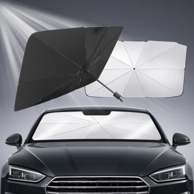 China Newest 125*65cm Car Lowering Interior Temperatures Contractible Sunshade Front Window Car Windshield Umbrella Sun Shade for sale