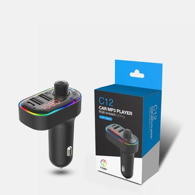 China CAR CHARGER C12 Car MP3 Player With Atmosphere Light Hand Sound High-Fidelity Free Call Dual Fast Car Charger FM Transmitter for sale