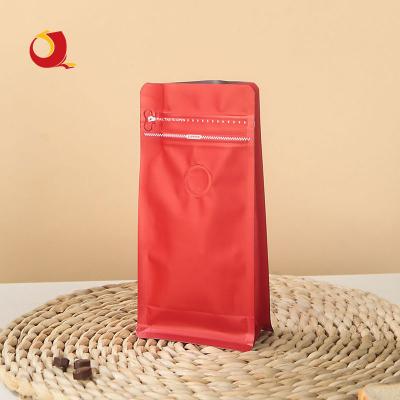 China Recycled Resealable Materials 250g 500g 1kg Food Grade Red Empty Stand Up Flat Bottom Coffee Bag Plastic Food Packaging With Valve Vent And Zipper for sale