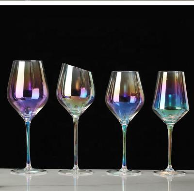 China Viable Rainbow Colored Tumbler Crystal Wedding Champagne Flutes Glass Lead Free Plating Wine Glass Cups Goblets for sale