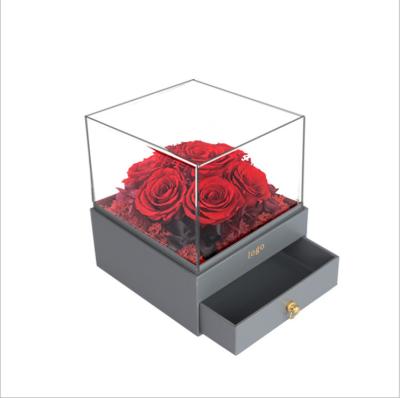 China Flower Rose Beautiful Preserved Rose Flower Preserved Eternal Rose In Acrylic Box Eternal Durable From Europe for sale