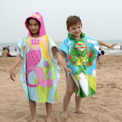 China Comfortable Microfiber Poncho Towel Kids And Children Microfibre Beach Poncho for sale