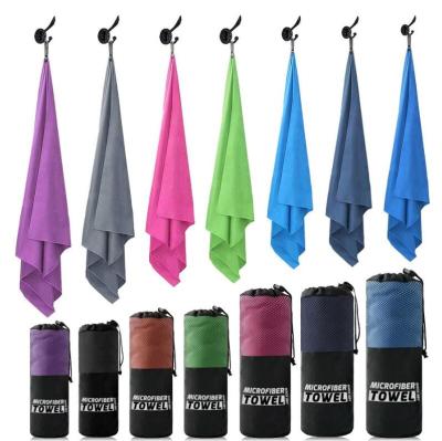 China Quick Dry Travel Microfiber Towel Thin And Lightweight Space Saving With Bag for sale