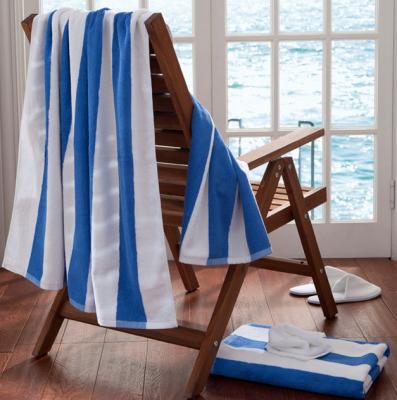 China 100 % Cotton White Towel With Blue Stripe Versatile For Bath And Beach for sale