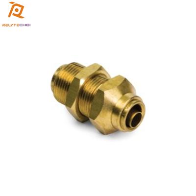 China Custom Air Brake Systems Brand 3/8 Flattening Bulkhead Union Dot Brass Fittings Adapter for sale