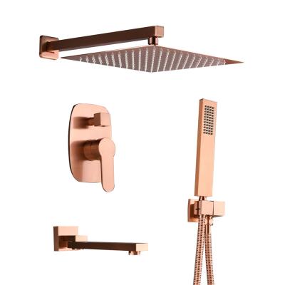 China Without 10 Inch Ceiling Mounted Rainfall Shower Bath Mixer Faucet System Sets Brass Slide Bar Luxury Rose Gold Brushed Brass for sale