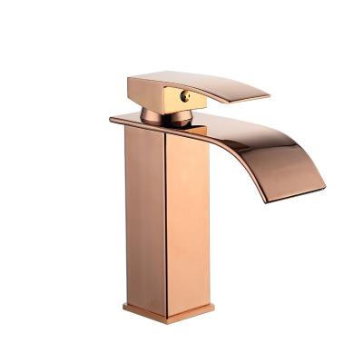 China Waterfall Brass Rose Gold Basin Faucets Set High Grade Luxury Thermostatic Faucets For Bathroom for sale