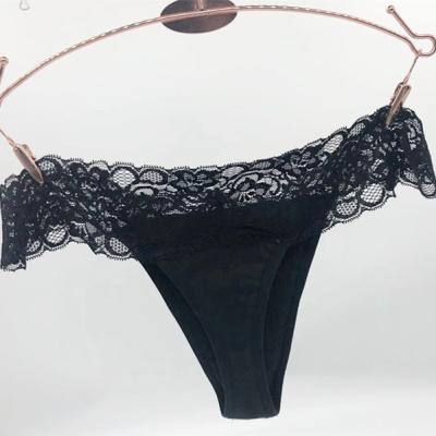 China Fashion Women Thong Underwear Custom Black Elastone Cotton Antibacterial Breathable Period Panties Leak Proof Menstrual Thong Underwear for sale