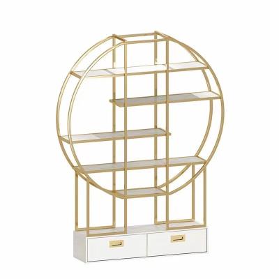 China Home Decoration Customized Luxury Modern Gold Stainless Steel And Glass Bookcase Storage Rack Shelf for sale