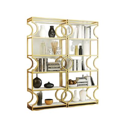 China 5 Tier(Other)Adjustable Fashion Style Modern White Marble Metal Bookcase Vertical View for sale