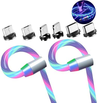 China A beautiful bright light flowing down the cable by plugging it into the Shemax LED Charger Cable Flowing Light Up Strong Magnetic Charging Cable, Multiple USB with 3 Connector Type C/Micro USB/L for sale