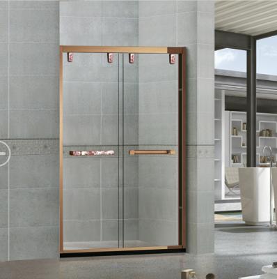 China Safe Stainless Steel Frame Handle Red Bronze Bypass Sliding Shower Door for sale