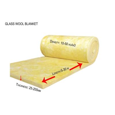 China 16kg/m3 50mm Thickness Fiberglass Glass Wool Insulation Blanket Fiberglass Heat Insulation Batts for sale