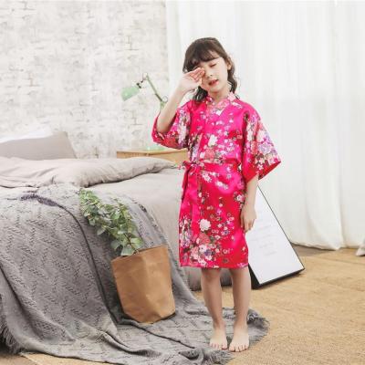 China QUICK DRY Color Children's Silk Wedding Bridesmaids Kimono /Printing Robes Solid Color Satin Bathrobe Nightgown for sale