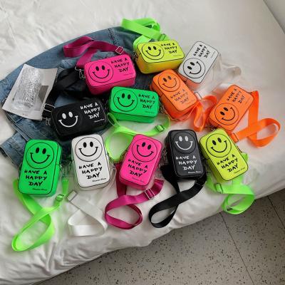 China Others Wholesale 2022 Korean Fashion Square Rainbow Candy Color Neon Women's Satchel Bag Fluorescent Cute Smiley Parent-child Bag for sale