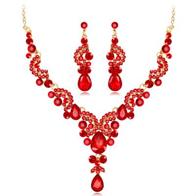 China 2021 Hot Selling CLASSIC Red Gold Jewelry Set Crystal Zircon Bridal Jewelry Set Fashion For Women Necklace And Earring Set for sale