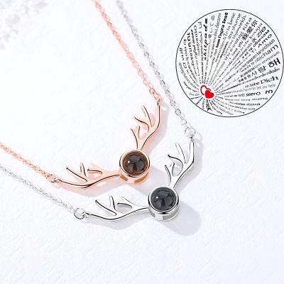 China Custom Lettering Necklace FASHIONABLE Pendant 925 Sterling Silver Necklace For Women Necklace 100 Languages ​​Projection I Love You for sale