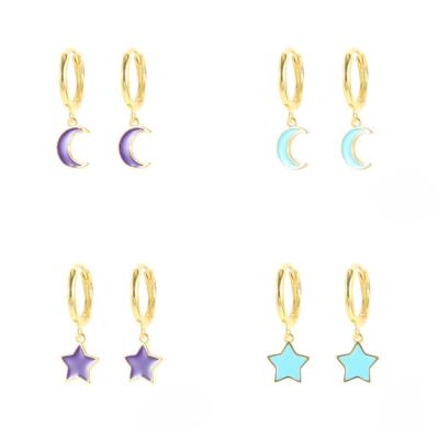 China Pofei925 CLASSICS Sterling Silver Earrings Fashion 2022 Summer New Design Gold Circle With Enamel Star Good Dangle Earrings Women for sale