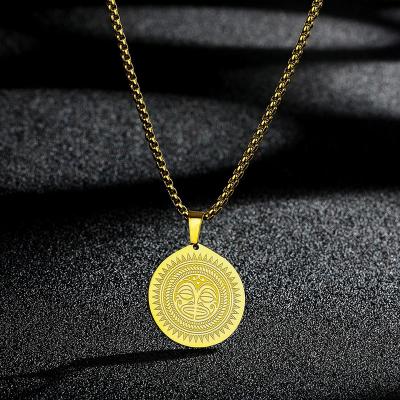 China 2022 CLASSIC Fashion Simple Punk Mens Stainless Steel Round Sun Face Totem Gold Plated Pendant Necklace Hip Hop Jewelry for sale