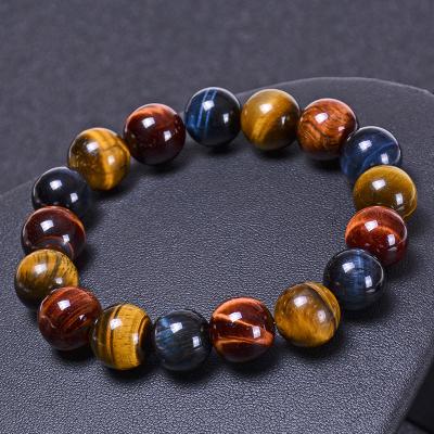 China Wholesale 2022 CLASSIC Premium Luxury Natural Tiger Eye Color Beaded Elastic Rope Bracelet For Men Simple Summer Bracelet Punk Gift for sale